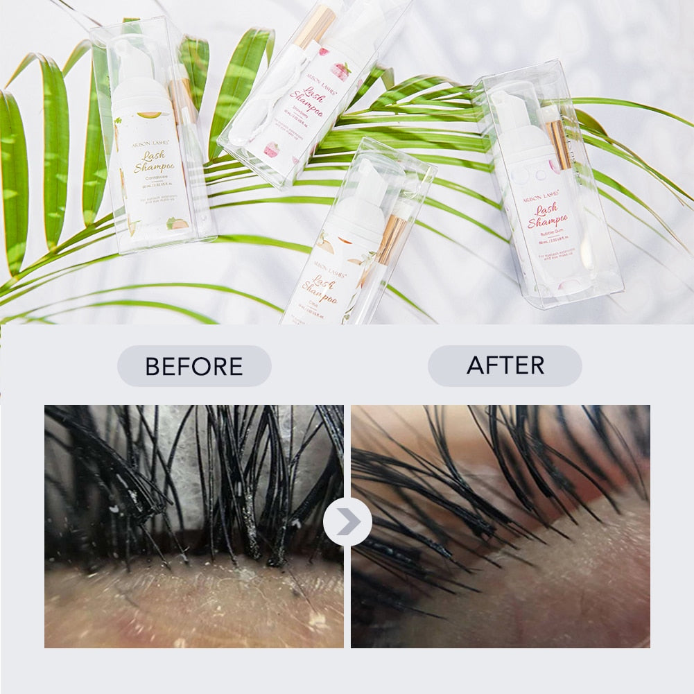 ARISON 8Pcs 60ml Eyelash Shampoo Eye Lash Lifting Clean Foam Kit Eyelash Extension Tools Oil-free Mousse with Brush For Face